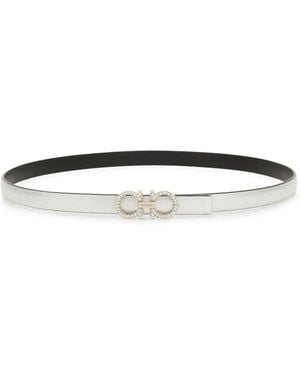Ferragamo Gancini Strass-Embellished Belt - White