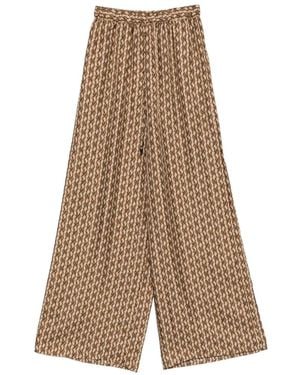 Max Mara Printed Silk Wide Pants - Natural