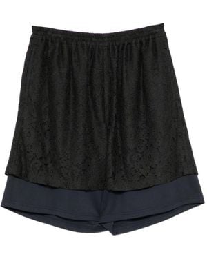 Pushbutton Lace-Embellished Shorts - Black