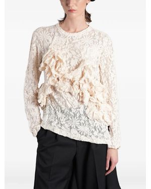 Comme des Garçons Ruffled Floral-Lace Sweater - White