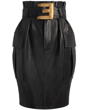 Balmain Belted Lambskin Skirt - Black