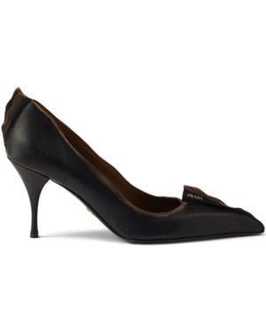 Prada 85Mm Antiqued Leather Pointed-Toe Court Shoes - Black