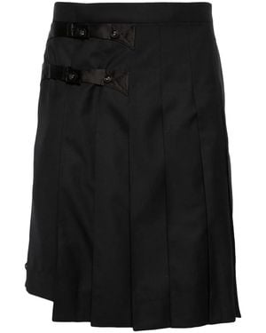 Thom Browne Pleated Knee-Length Wool Skorts - Black