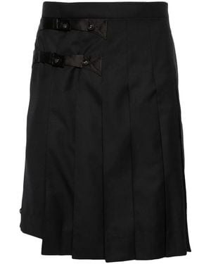 Thom Browne Pleated Knee-Length Wool Skorts - Black