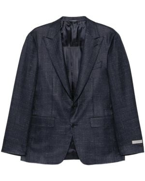 Canali Check-Pattern Single-Breasted Blazer - Blue