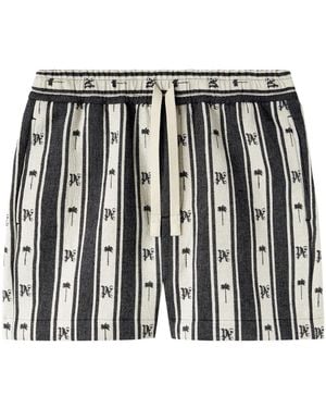 Palm Angels Monogram-Print Striped Shorts - Black