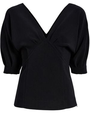 Proenza Schouler Darena V-Neck Compact Stretch Crepe Top - Black