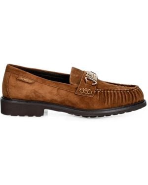 Love Moschino Logo-Plaque Pleated Loafers - Brown