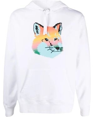 Maison Kitsuné Fox-Print Cotton Hoodie - White