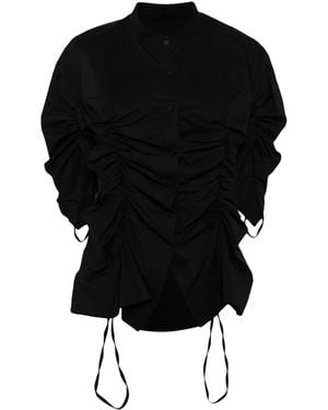BESFXXK Chemise Froncée À Col Italien - Noir