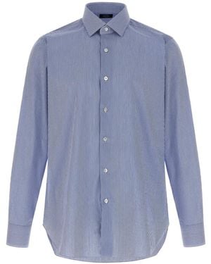 Barba Napoli Striped Buttoned Cotton Shirt - Blue