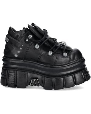 New Rock Platform Lace-Up Trainers - Black