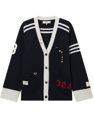 Sea Striped Embellished Cardigan - Black