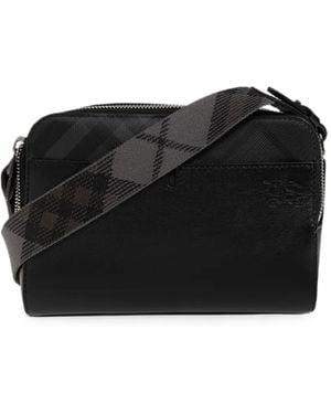 Burberry Check-Pattern Messenger Bag - Black