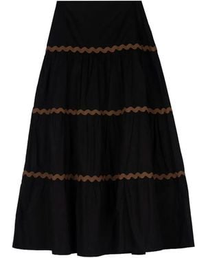 MOUTAKI Rickrack-Trim Tiered Maxi Skirt - Black