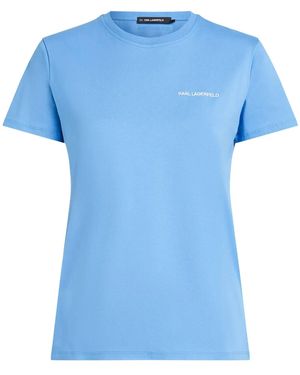 KARL LAGERFELD Logo-Embroidered T-Shirt - Blue
