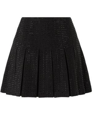 Pinko Flared Pleated Mini Skirt With Perforated Texture - Black