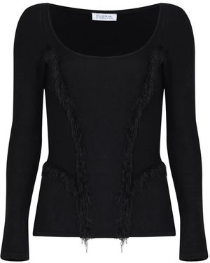 Gloria Coelho Frayed-Detail Scoop-Neck Top - Black