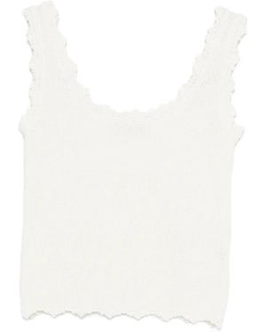 Low Classic Scalloped-Trim Sleeveless Top - White