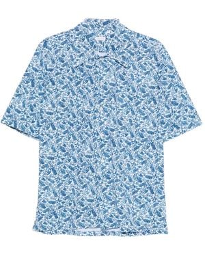 Orian Leaf-Print Short-Sleeve Shirt - Blue