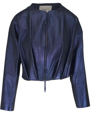 Lafayette 148 New York Stardust Zipped Leather Jacket - Blue