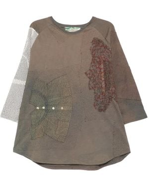 By Walid Patchwork Button T-Shirt - Brown