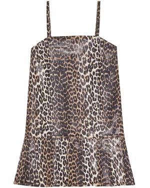 Ganni Leopard-Print Pleated Mini Dress - Natural