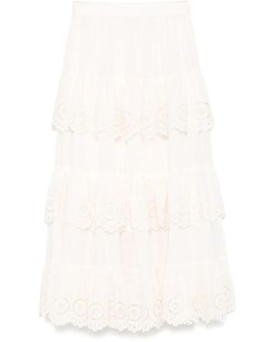 Zimmermann Lucky Embroidered Midi Skirt - White