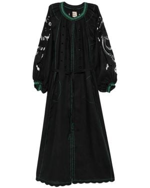 Vita Kin Vestido Midi Babylon Bordado - Negro