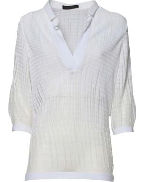 Mirco Giovannini V-Neck Textured Blouse - White