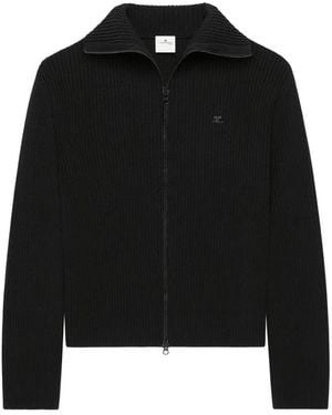 Courreges Ribbed-Knit Zipped Cardigan - Black