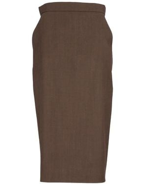 Max Mara Wool Gabardine Pencil Skirt - Brown