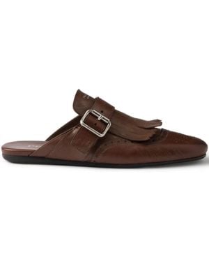 Prada Mules En Cuir À Franges Shuffle - Marron