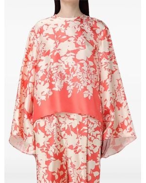 Agnona Floral-Print Silk Trousers - Red