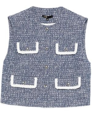 Maje Button-Front Sleeveless Tweed Vest - Blue