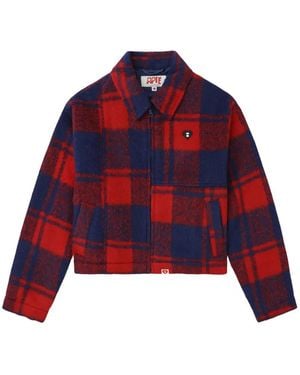 A Bathing Ape Heart-Badge Checked Jacket - Red