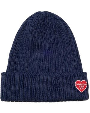 Undercover Heart-Patch Ribbed Beanie Hat - Blue