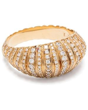 Lizzie Mandler Anillo Xl Fluted Crescent En Oro Amarillo De 18 Ct Con Diamantes - Blanco