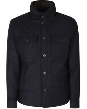 Moorer Button-Up Pocket-Detail Jacket - Blue