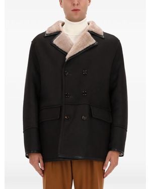 BOSS Fur collar double-breasted jacket - Negro