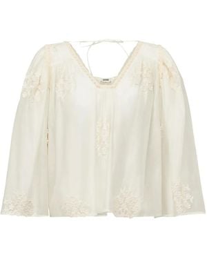 DRYKORN Ismara Floral-Embroidered Lace-Trim Blouse - White