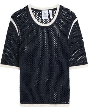 adidas X Wales Bonner Open-Knit Contrast-Trim T-Shirt - Blue