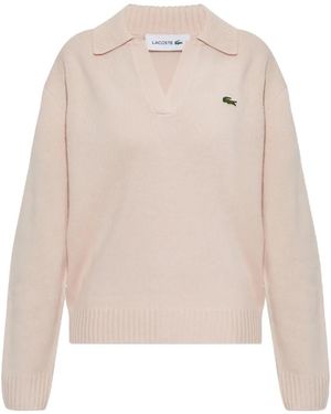 Lacoste 3D Cashmere Knit Polo-Collar Sweater - White