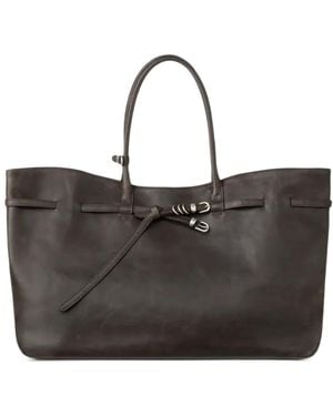 Marge Sherwood Large Grandma Buckle-Detail Leather Tote Bag - Black