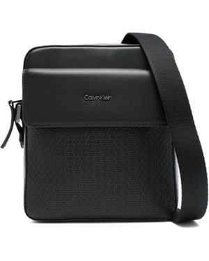 Calvin Klein Vertical Lines Reporter Messenger Bag - Black