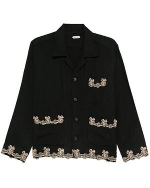 Bode Embroidered-Pocket Wool Overshirt - Black