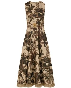 Oscar de la Renta Chiné Palm Leaves Dress - Natural
