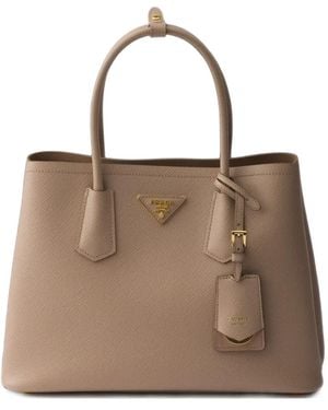 Prada Double Medium Saffiano Leather Bag - Natural