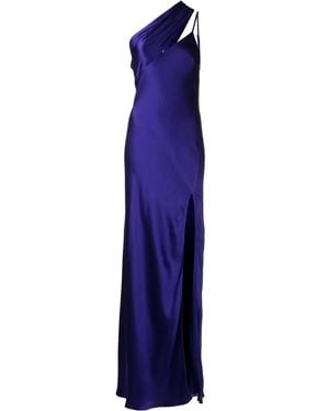 Michelle Mason Side-Slit One-Shoulder Gown - Blue