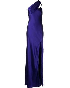 Michelle Mason Side-Slit One-Shoulder Gown - Blue